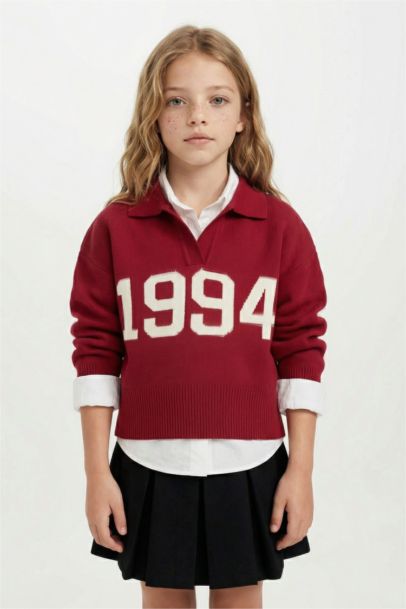 Girl Red Polo Neck Knitwear Pullover