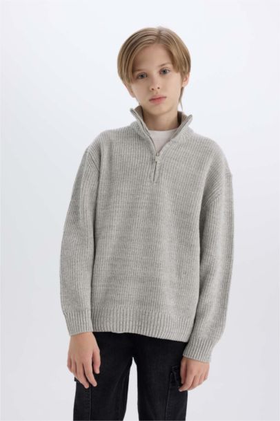 Pull en tricot à col roulé zippé Coupe régulière pour Garçon