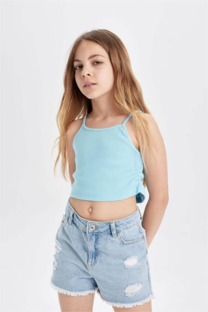 Girl Crew Neck Basic Crop Top