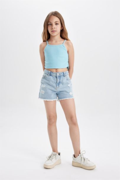 Girl Crew Neck Basic Crop Top
