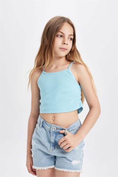 Girl Crew Neck Basic Crop Top