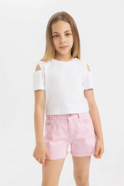 Girl's Slim Fit Crew Neck Basic Ribbed T-Shirt