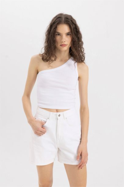 Slim Fit One Shoulder Ribbed Camisole Crop Top