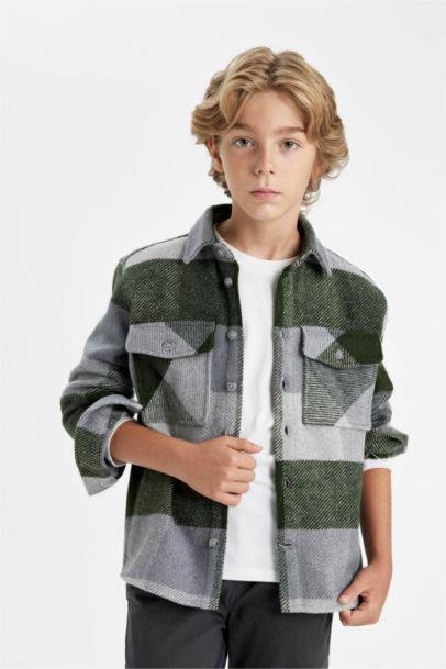 Boy Oversize Fit Checkered Flannel Long Sleeve Shirt