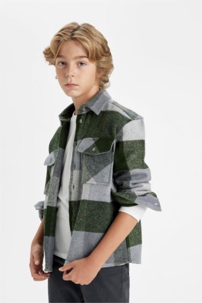 Boy Oversize Fit Checkered Flannel Long Sleeve Shirt