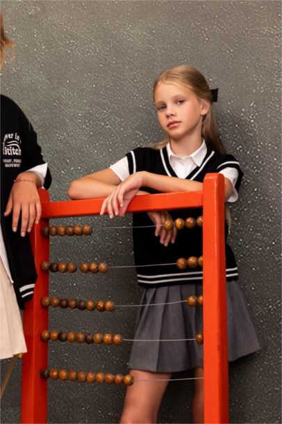 Basic Düz Pileli Beli Lastikli Okul Eteği Kız Çocuk