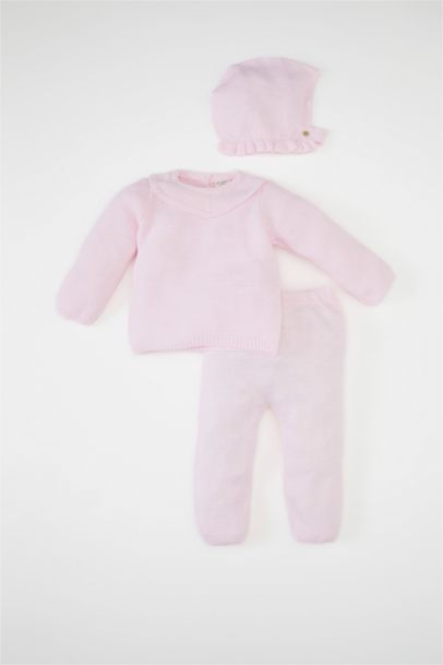 طقم بناتي سامبل بلوفر وسروال قبعة - 3 قطع