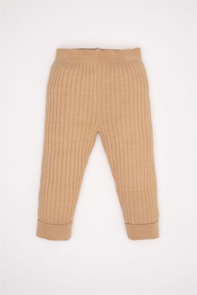 Kız Bebek 2'li Takım Leopar Desenli Triko Kazak Beli Lastikli Triko Alt