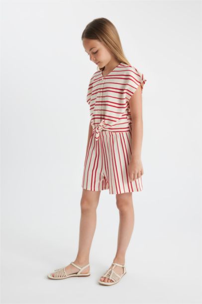 Girl Striped Short Sleeve Jumpsuit