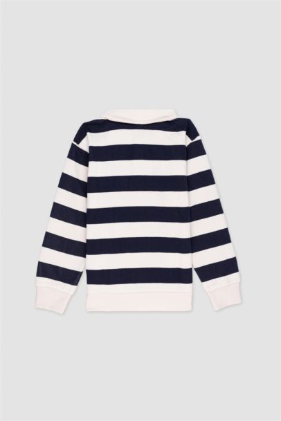 سويت شيرت تطريز قصة عادية برقبة بولو ببطانة ناعمة