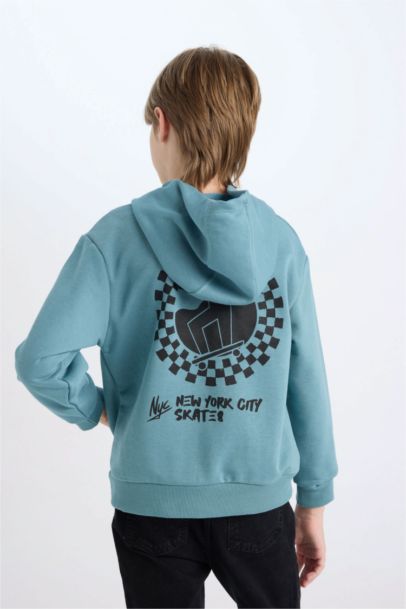 Boy Hooded Back Printed Sweatshirt
