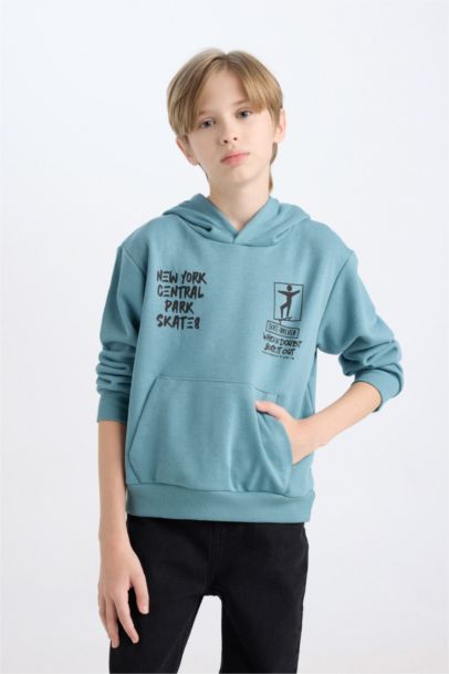 Boy Hooded Back Printed Sweatshirt