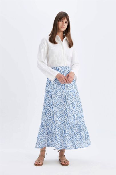 A Cut Printed Voile Maxi Skirt
