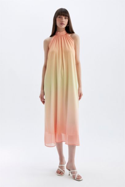A-Line Halter Neck Gradient Chiffon Maxi Dress