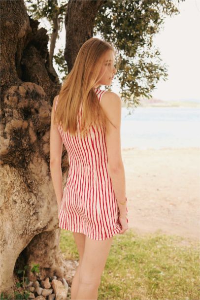 Crew Neck Striped Linen Sleeveless Mini Dress