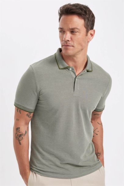 Slim Fit Dar Kesim Polo Yaka Kısa Kollu Pamuklu Tişört