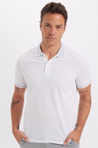 Slim Fit Dar Kesim Polo Yaka Kısa Kollu Pamuklu Tişört