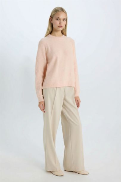 بلوفر قصة عادية برقبة مستديرة