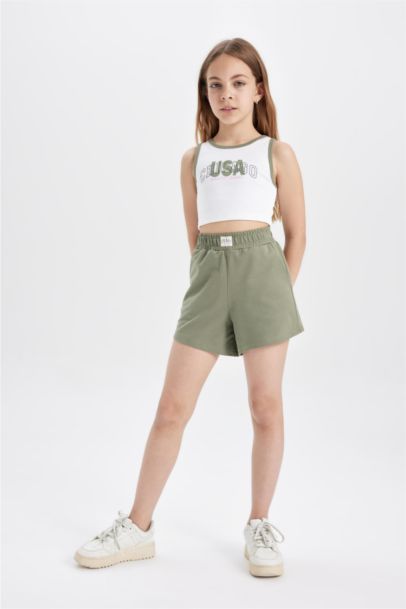 Girl Ribbed Camisole Printed T-Shirt Shorts 2 Piece Set