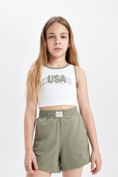 Girl Ribbed Camisole Printed T-Shirt Shorts 2 Piece Set