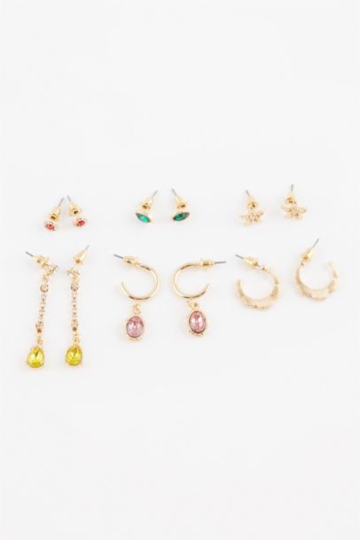 Woman 6 Piece Gold Earrings