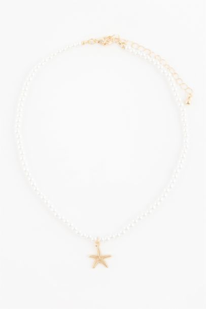 Woman 3 Piece Starfish and Pearl Gold Necklace