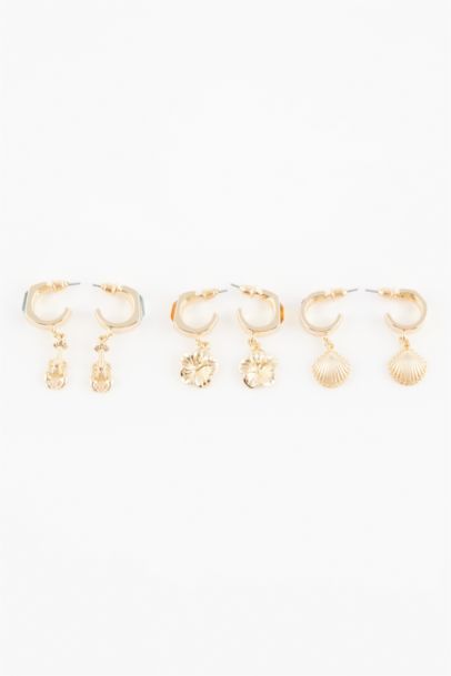 Woman 3 Piece Gold Earrings