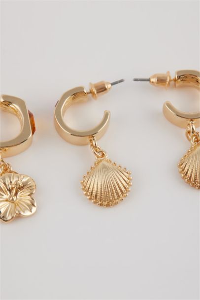 Woman 3 Piece Gold Earrings