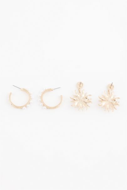 Woman 2 Piece Gold Earrings