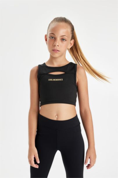 Girl Crew Neck Printed Crop Top