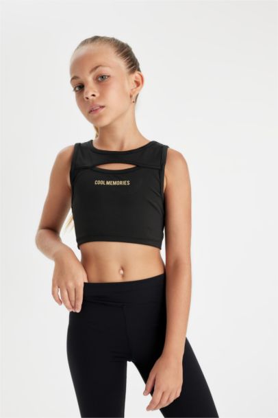 Girl Crew Neck Printed Crop Top