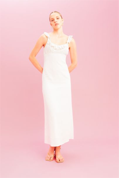A-Line Linen Strap Maxi Dress