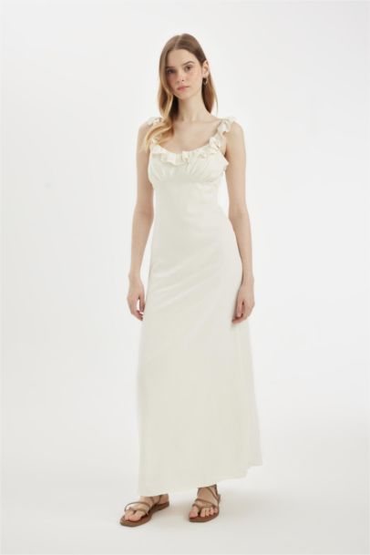 A-Line Linen Strap Maxi Dress