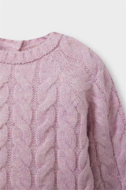 Bisiklet Yaka Saç Örgülü Triko Kazak Kız Bebek