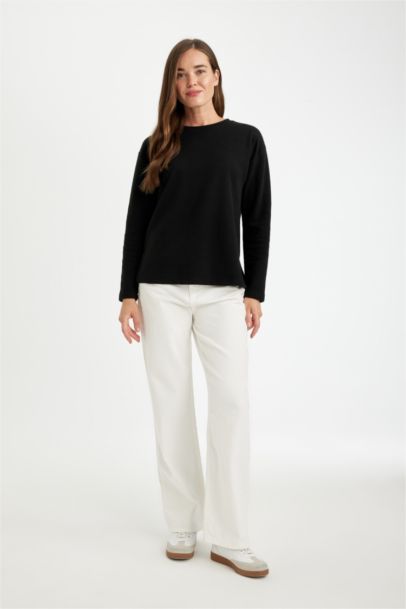 تيشيرت ردن طويل قصة عادية محاك بياخة مستديرة