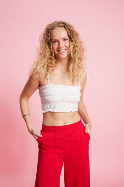 Crop Askılı Beyaz Poplin Bluz