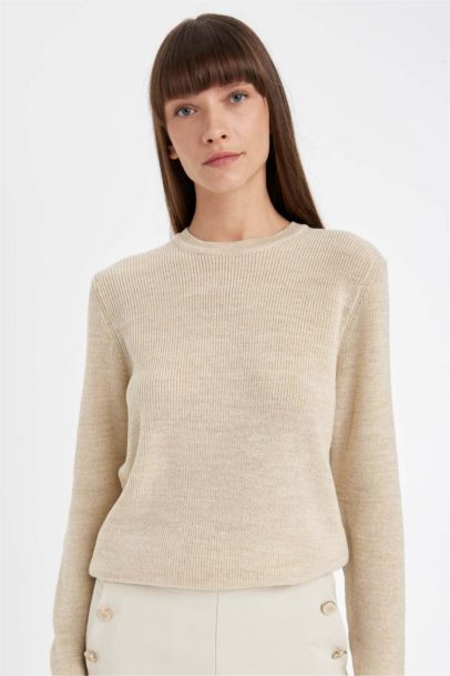 Regular Fit Crew Neck Glittery Fabric Pullover Tunic