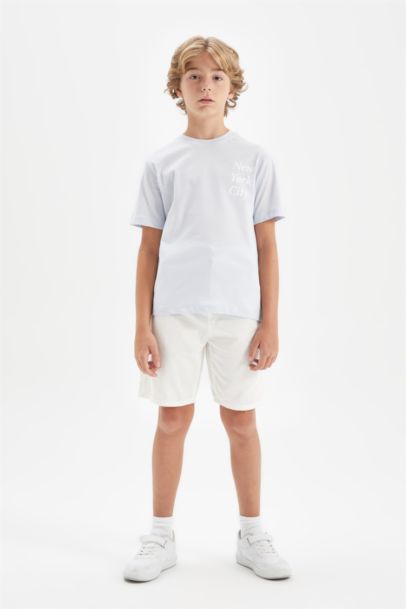 تيشيرت اولادي نص كم مطبوع قصة عادية برقبة مستديرة أزرق فاتح