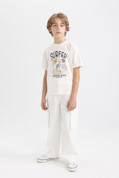 تيشيرت ولادي نص كم قصة عادية برقبة مستديرة