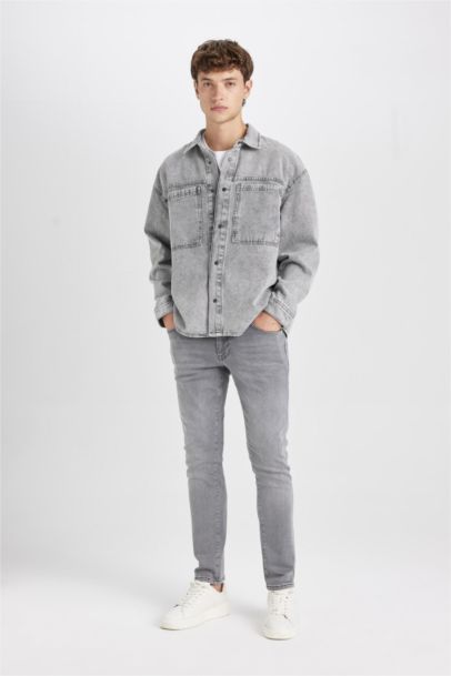 Oversize Fit Polo Collar Cotton Long Sleeve Basic Denim Shirt