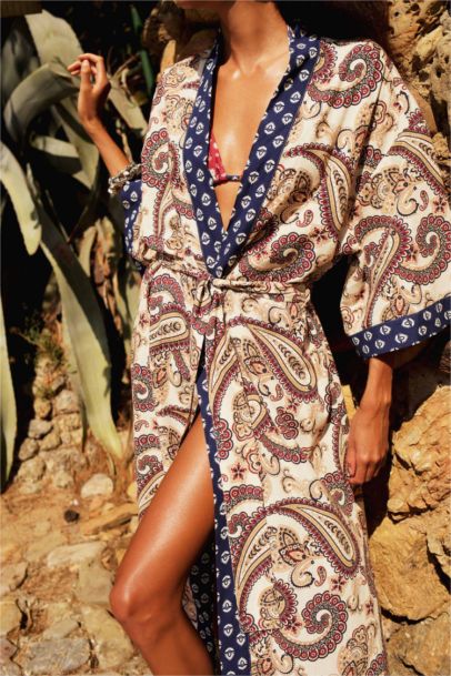 Fall in Love Regular Fit Belted Ethnic Patterned Cotton Kimono