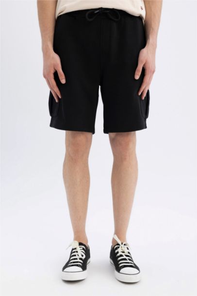 Regular Fit Kargo Cepli Basic Düz Bermuda Şort
