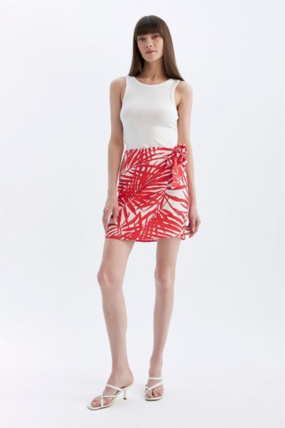 A Line Floral Linen Blended Normal Waist Mini Skirt