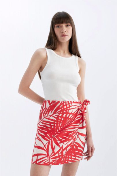 A Line Floral Linen Blended Normal Waist Mini Skirt