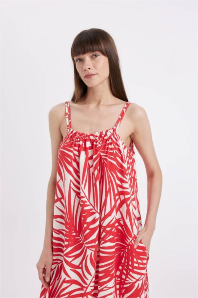 Shirt Collar Printed Linen Blend Midi Dress