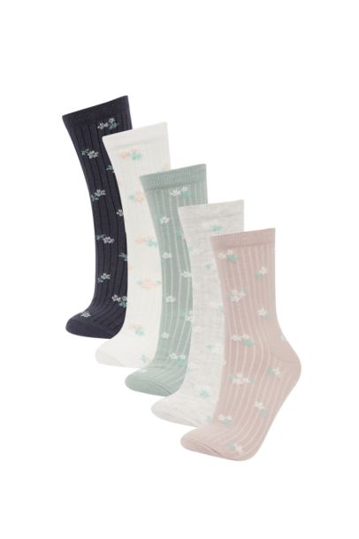 Woman Floral 5 Piece Cotton Long Socks