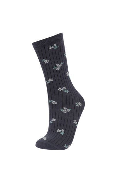 Woman Floral 5 Piece Cotton Long Socks