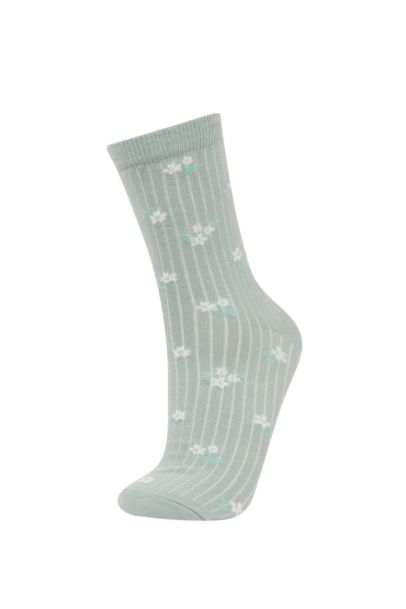 Woman Floral 5 Piece Cotton Long Socks