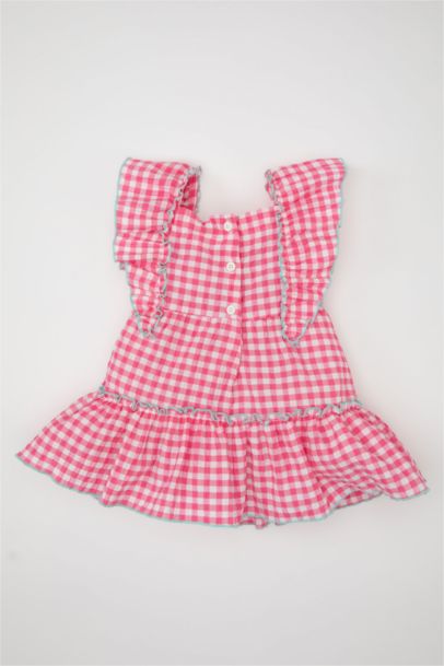Baby Girl Checked Sleeveless Crinkle Dress