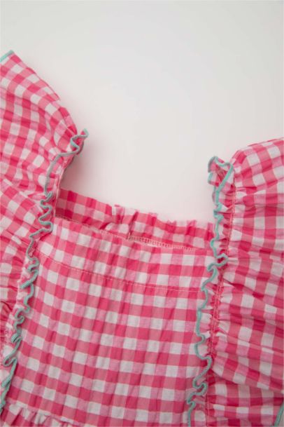 Baby Girl Checked Sleeveless Crinkle Dress